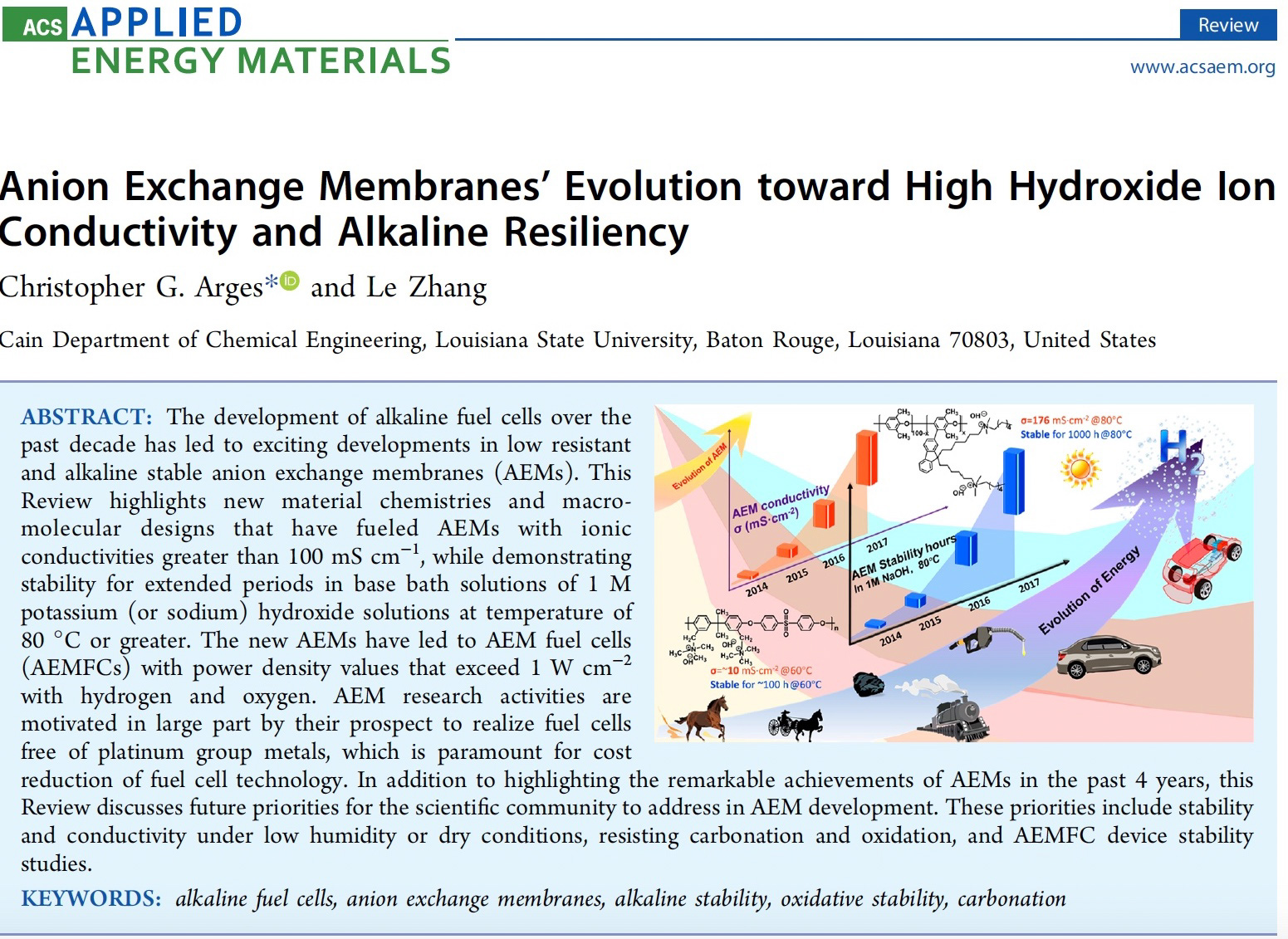 Photo of abstract of published article by Prof. Chris Arges and his research group