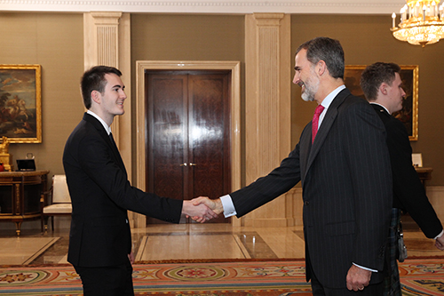 Darren Moran is congratulated by King Felipe VI of Spain.