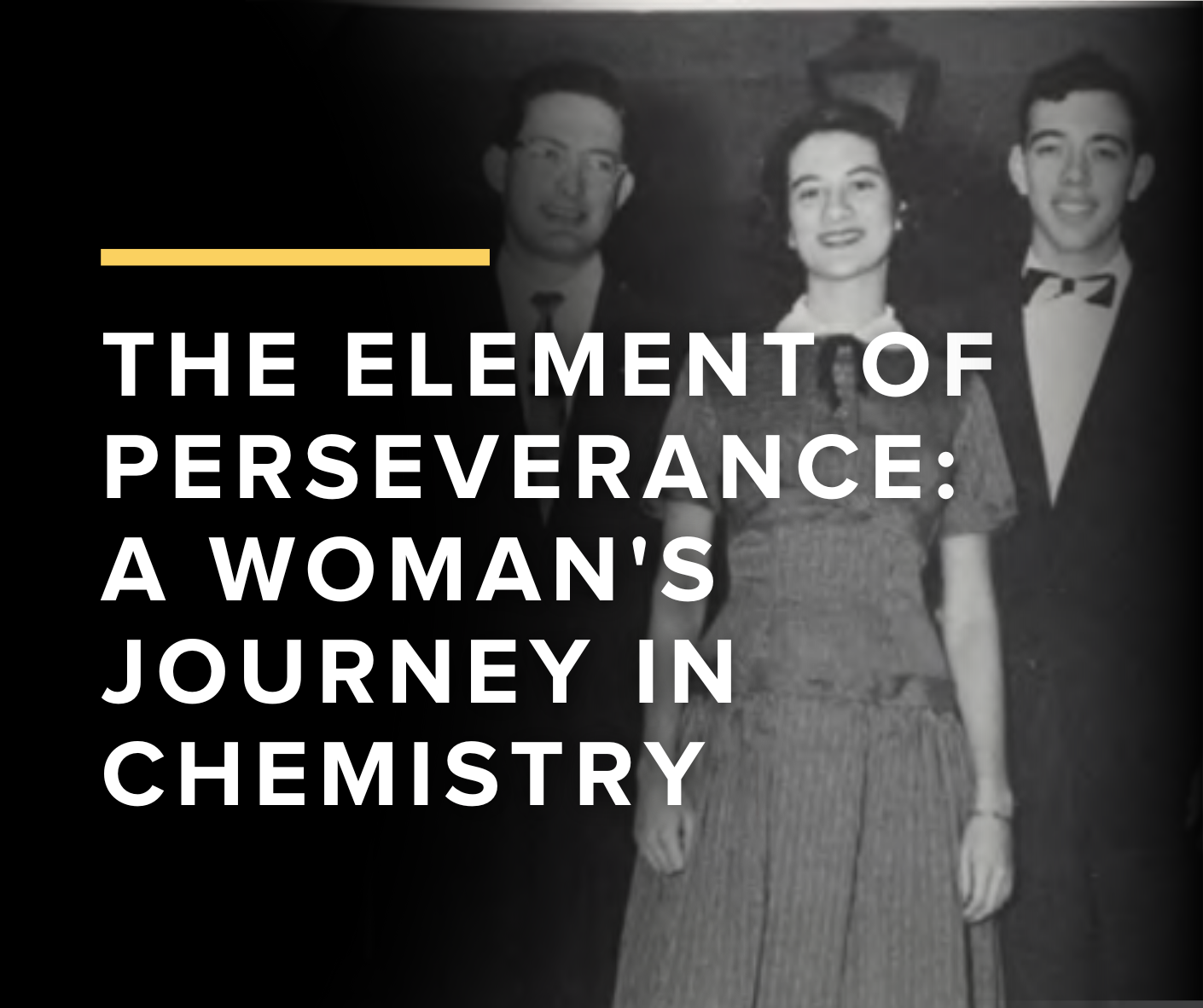 text: "The Element of Perseverance: A Woman's Journey in Chemistry" with a picture of Dr. Mamantov