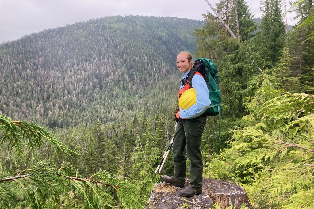 Elizabeth Cuccio near mountain overlook