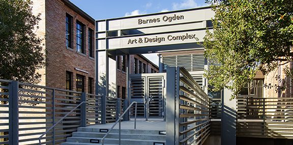entrance and signage for Barnes Ogden Art & Design Complex