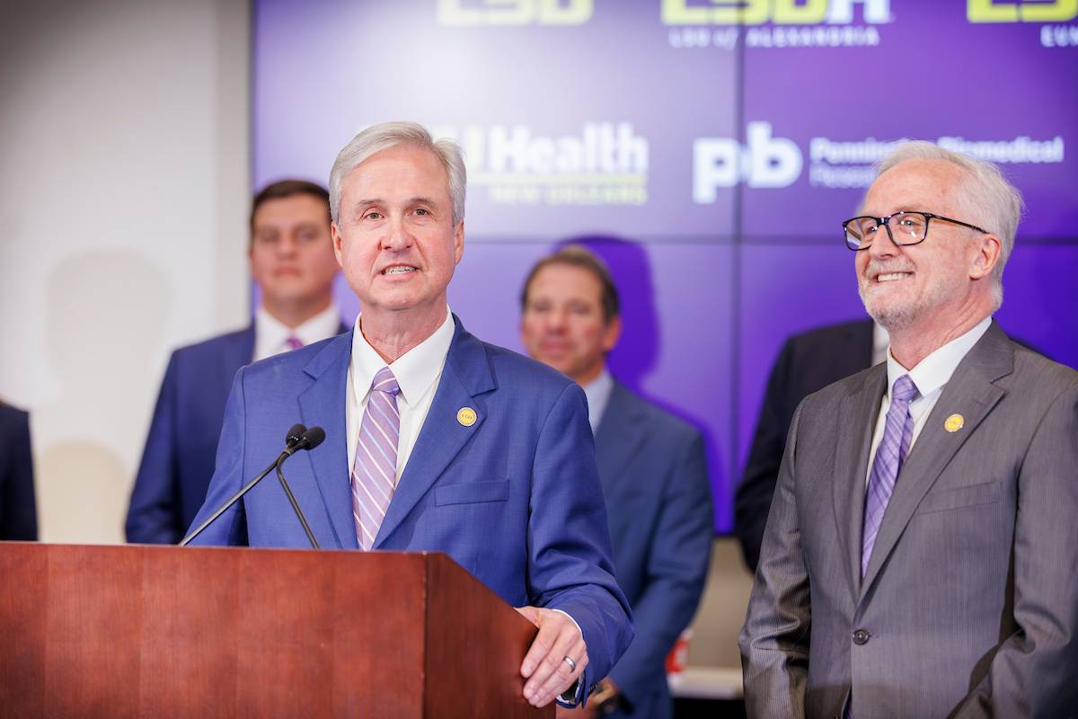 Dr. Wade Rousse and Dr. James Dalton speak to the media 