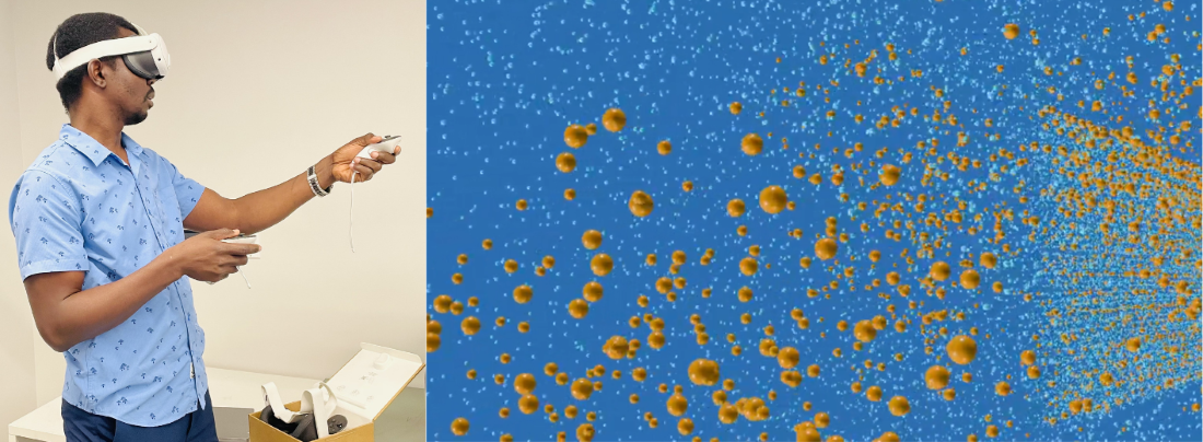 Associate Professor of Petroleum Engineering Olufemi “Femi” Olorode combines computer simulations of how hydrogen and water molecules move with virtual reality to find a cost-effective method of shipping hydrogen.