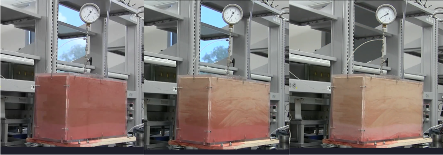 Time-lapse lab photos show the effectiveness of LSU's patented oil recovery process. At left, the 