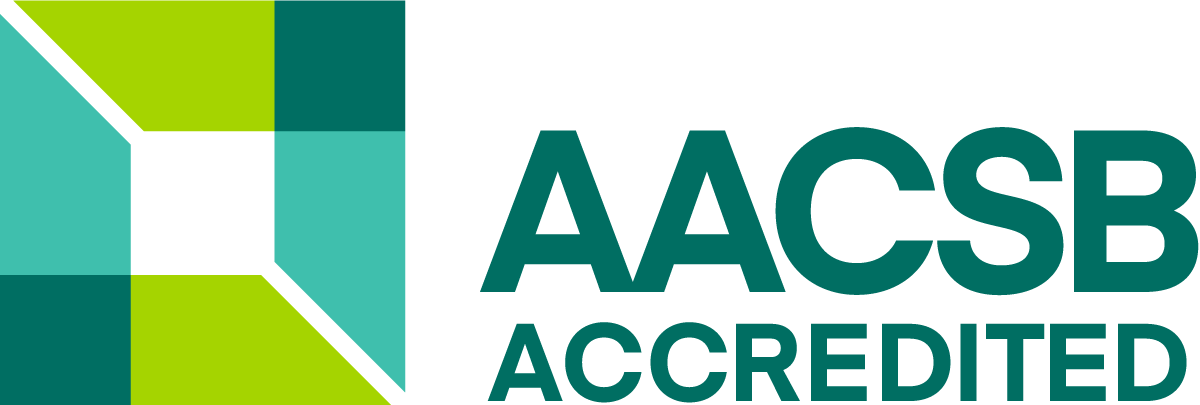AACSB green and white logo