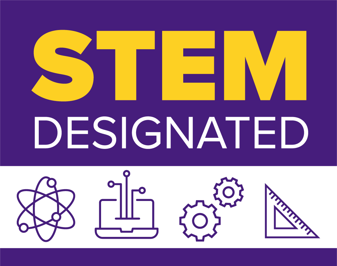 STEM Designated with math, science, technology, and enigneering icons. 