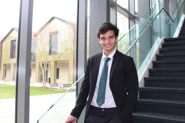 Samuel Camacho on staircase