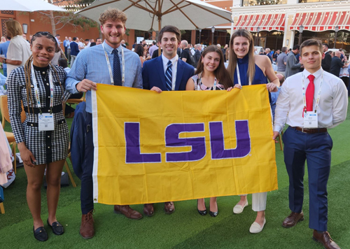 LSU business students at a real-estate reception 
