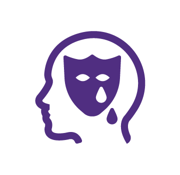 stylized graphic of a human head showing sadness