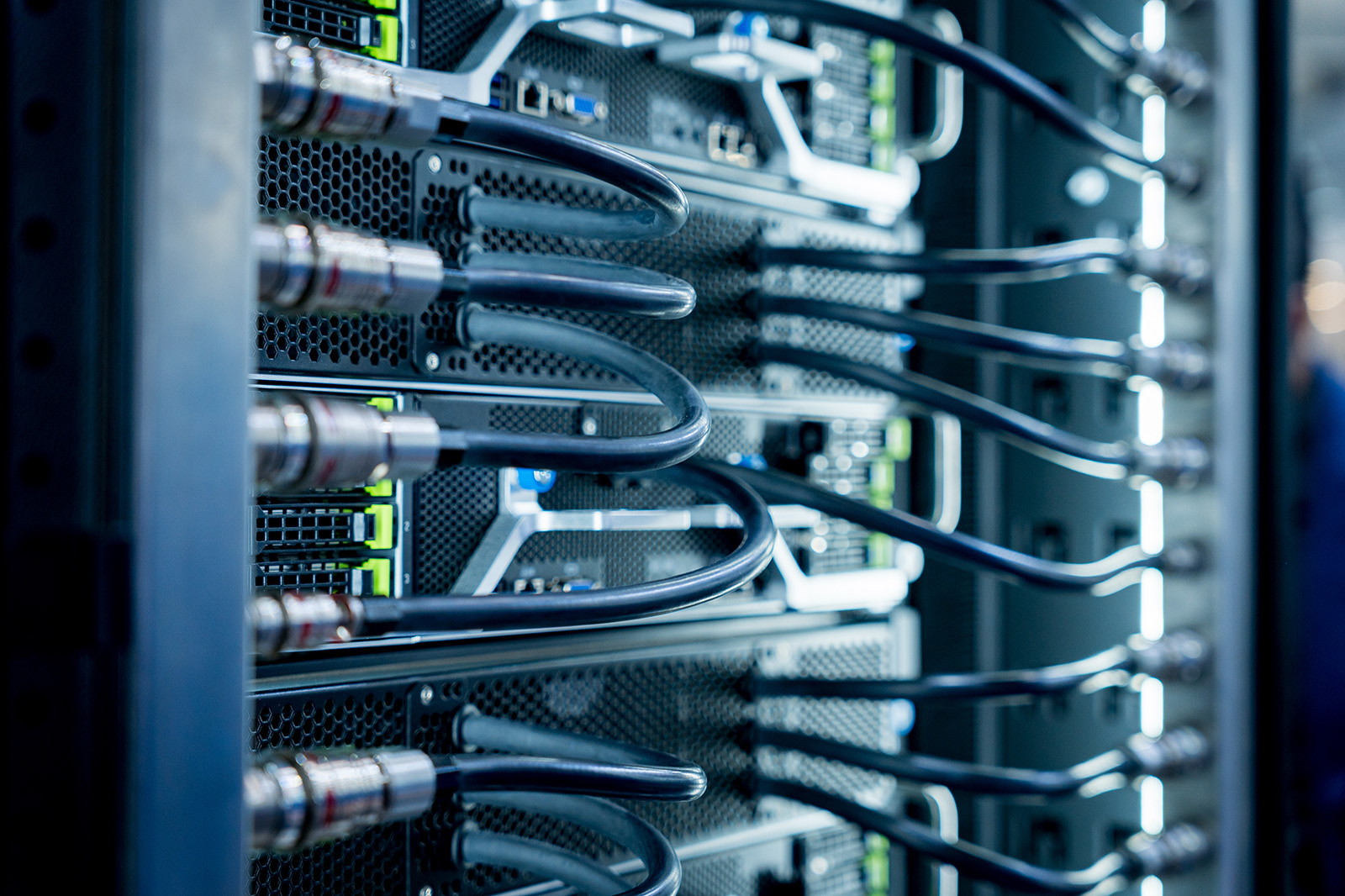 a rack of computers in a data center
