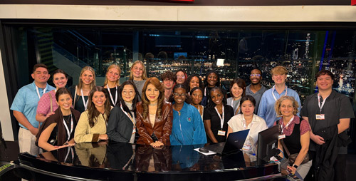 LSU students and faculty on the set of a news program in Taiwan