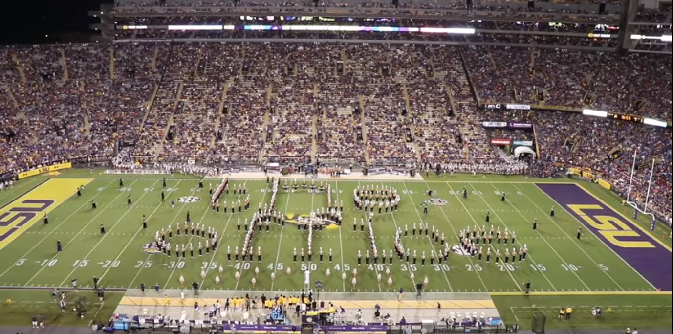 LSU band spells out The Office on the field in Tiger Stadium