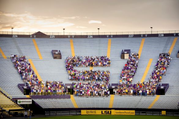 LSU students spell out "LSU" in Tiger Stadium