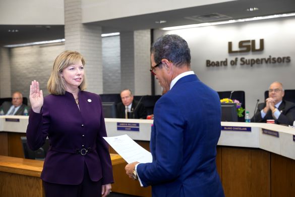 Mary L. Werner being sworn in as chair of LSU Board of Supervisors