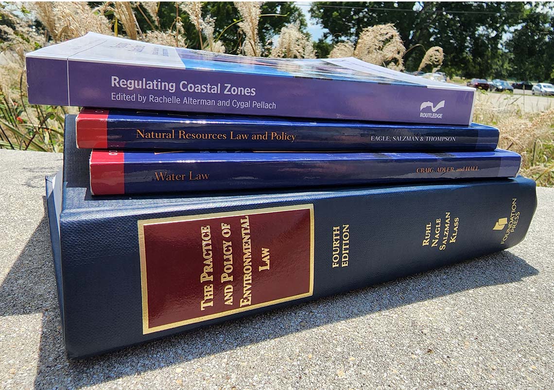A stack of law books