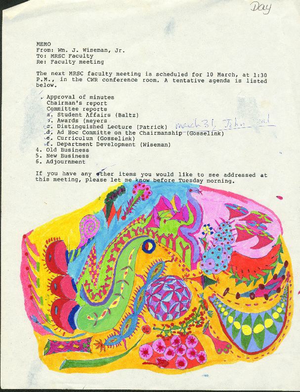 A typed agenda with brightly colored shapes at the bottom