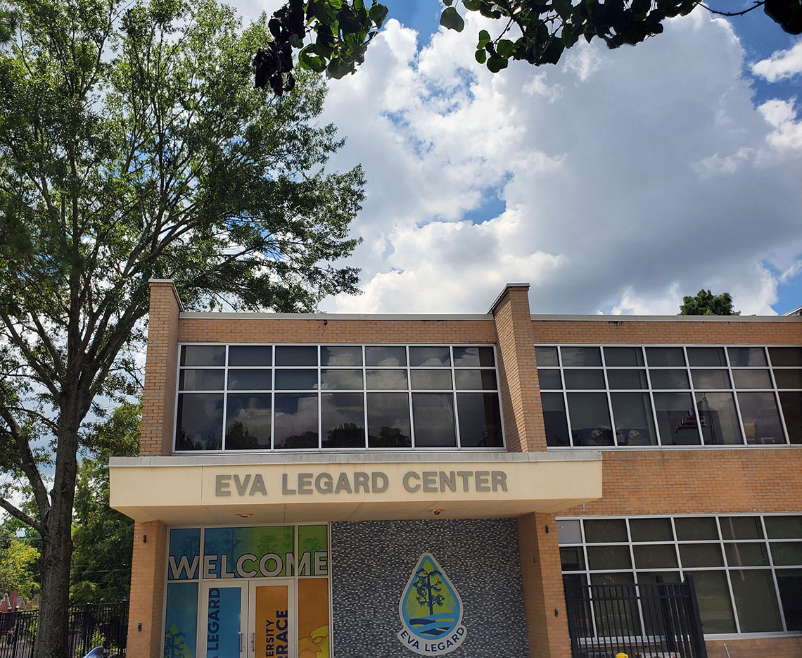 Picture of the front doors of the Eva Legard Center for Coastal and Environmental Studies