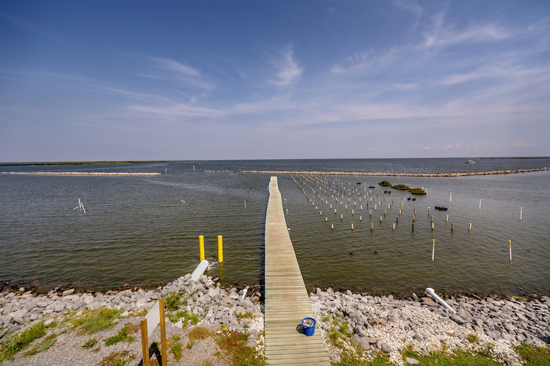 a pier overlooking an oyster hatchery
