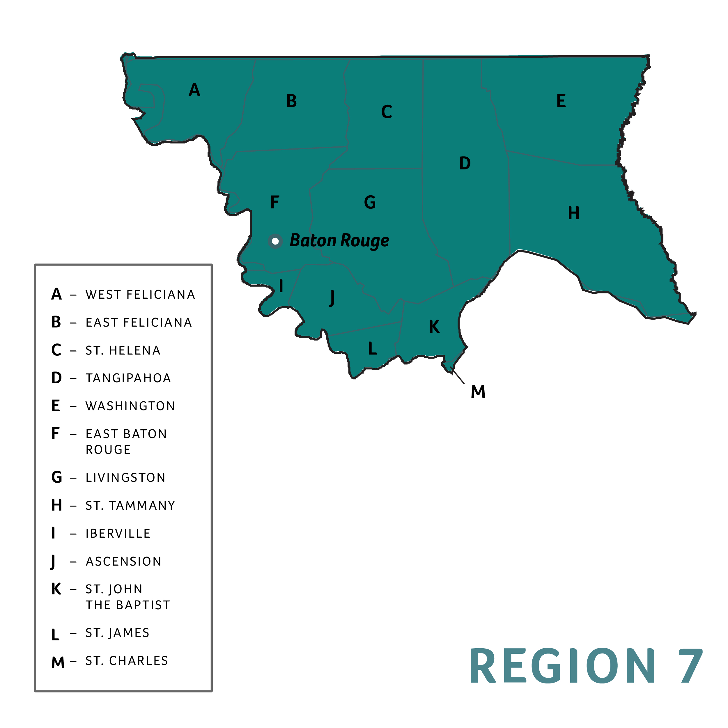 map of Baton Rouge and the surrounding parishes