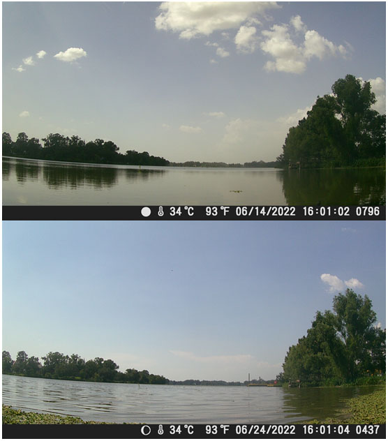 Two pictures of the LSU lakes, one from when the Saharan Dust was present