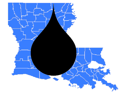 Oil drop over map of Louisiana
