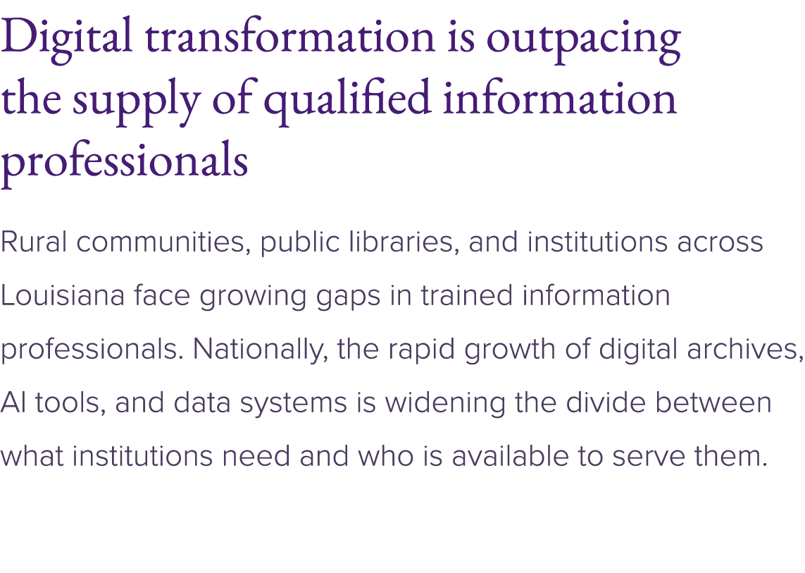 Digital transformation is outpacing the supply of qualified information professionals Rural communities, public libra...
