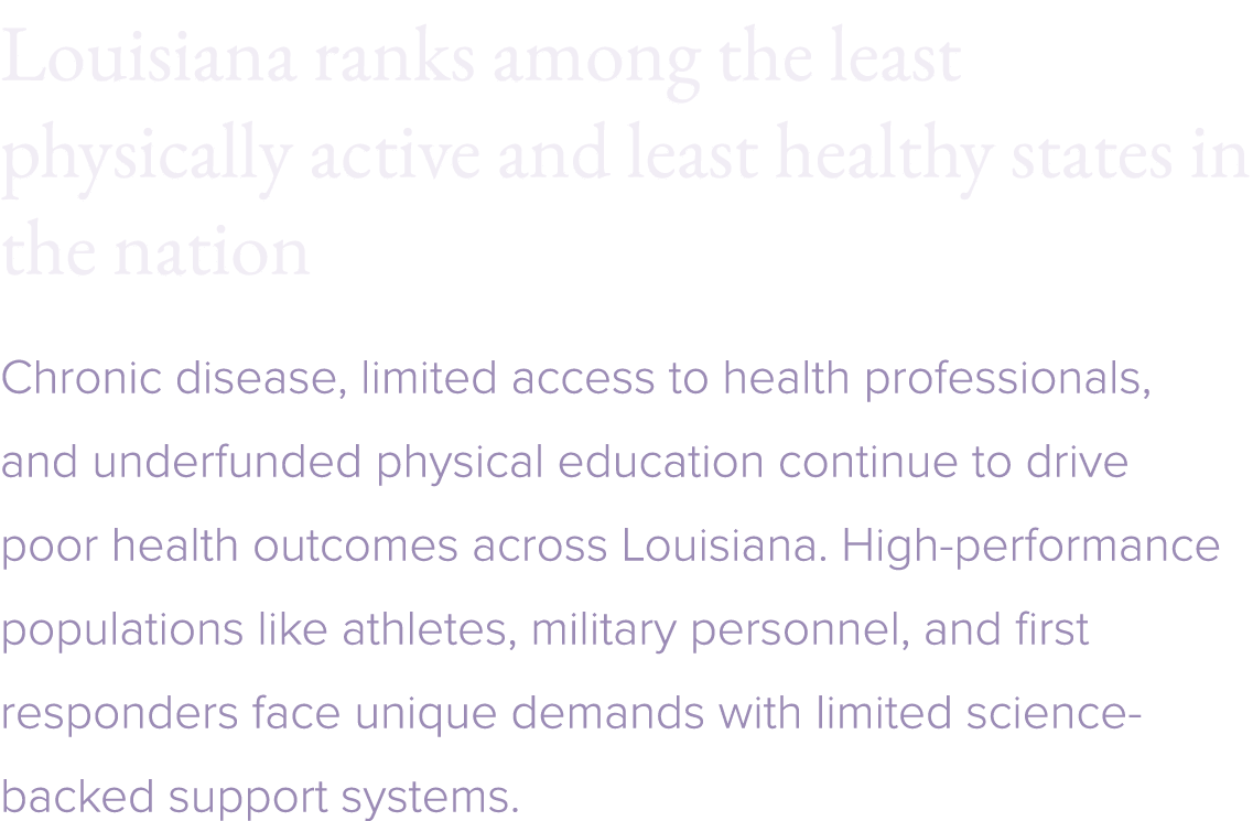 Louisiana ranks among the least physically active and least healthy states in the nation Chronic disease, limited acc...