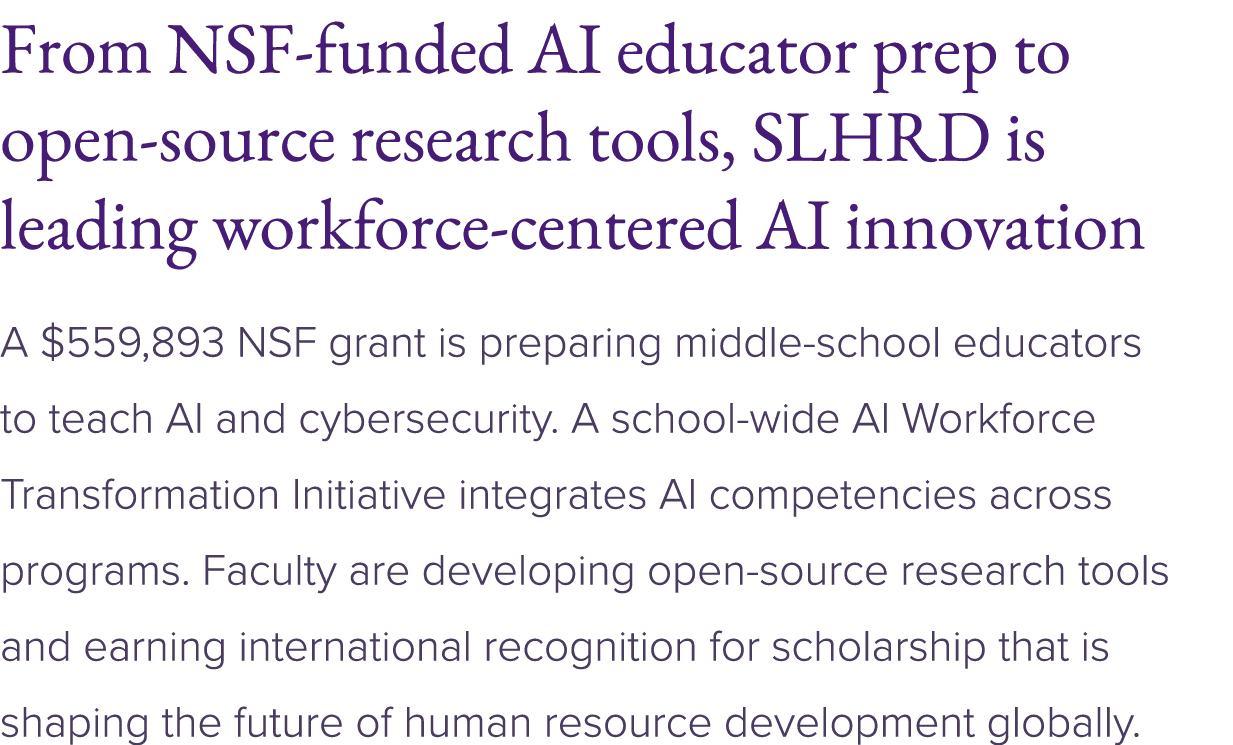 From NSF funded AI educator prep to open source research tools, SLHRD is leading workforce centered AI innovation A $...