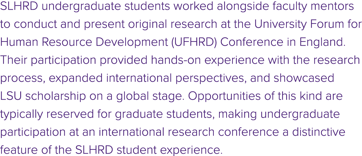 SLHRD undergraduate students worked alongside faculty mentors to conduct and present original research at the Univers...