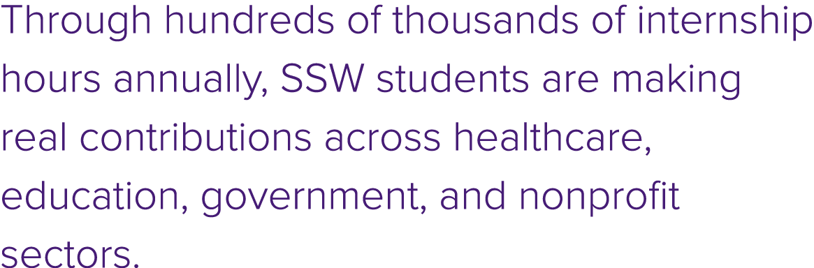 Through hundreds of thousands of internship hours annually, SSW students are making real contributions across healthc...