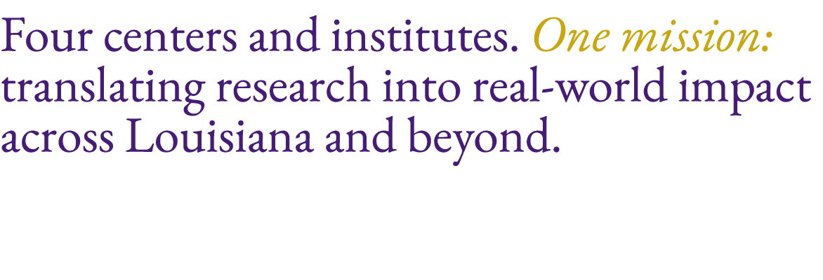 Four centers and institutes. One mission: translating research into real world impact across Louisiana and beyond.