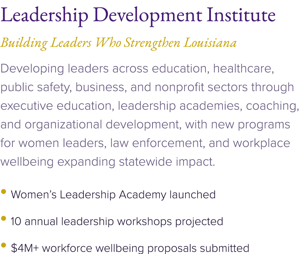 Leadership Development Institute Building Leaders Who Strengthen Louisiana Developing leaders across education, healt...