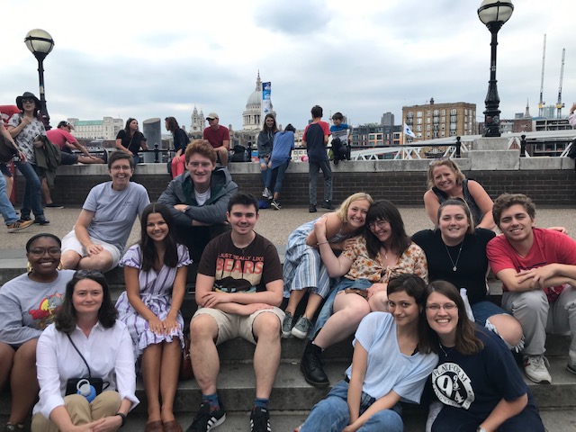 2019 participants pose on the banks of the River Thames after visiting the Globe Theatre