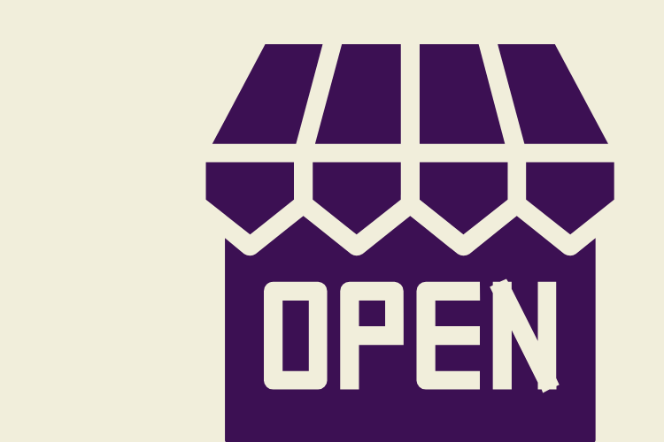 image of purple house with the word "open"