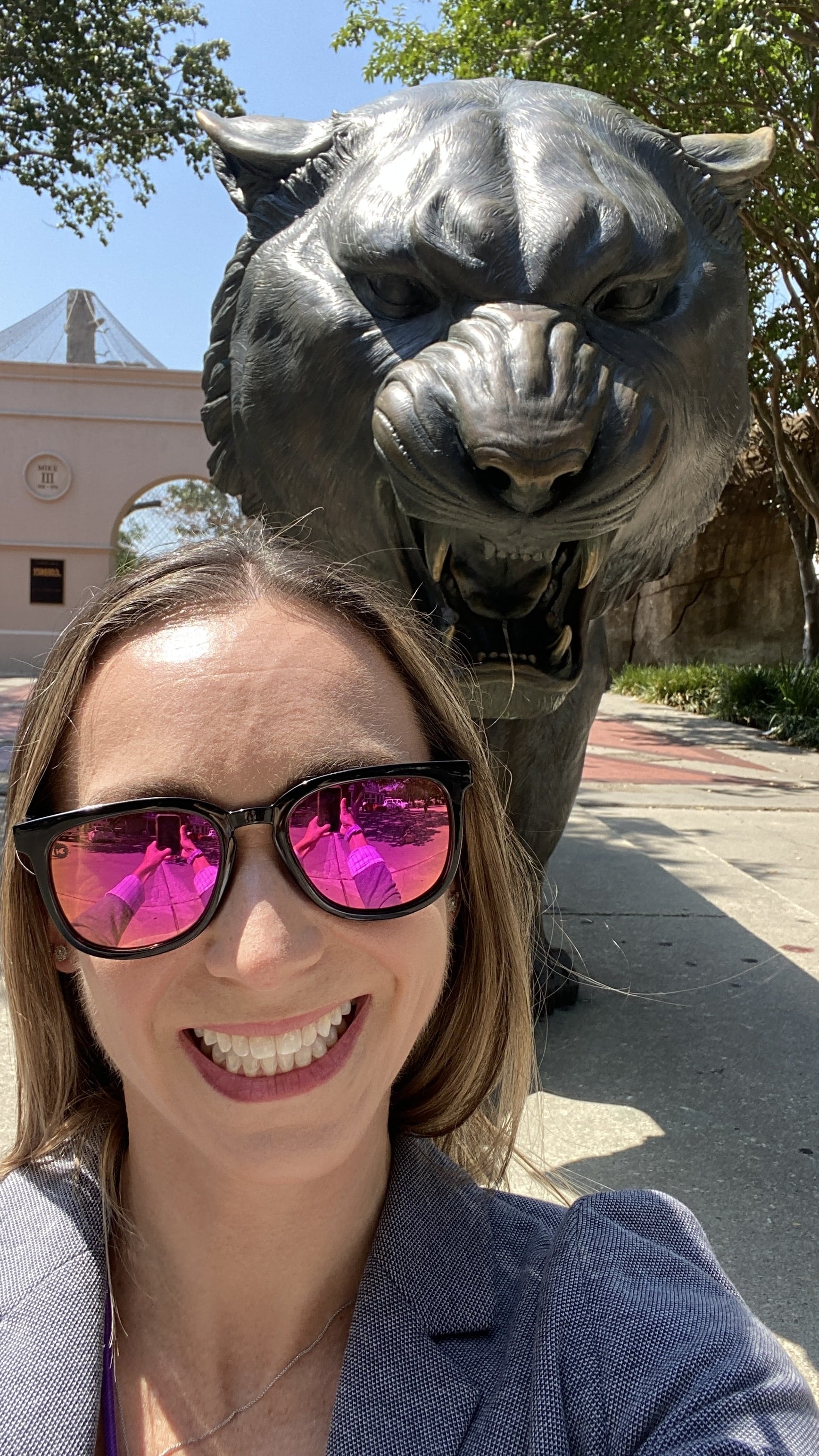 Emily Dare, PhD with Mike the Tiger Statue