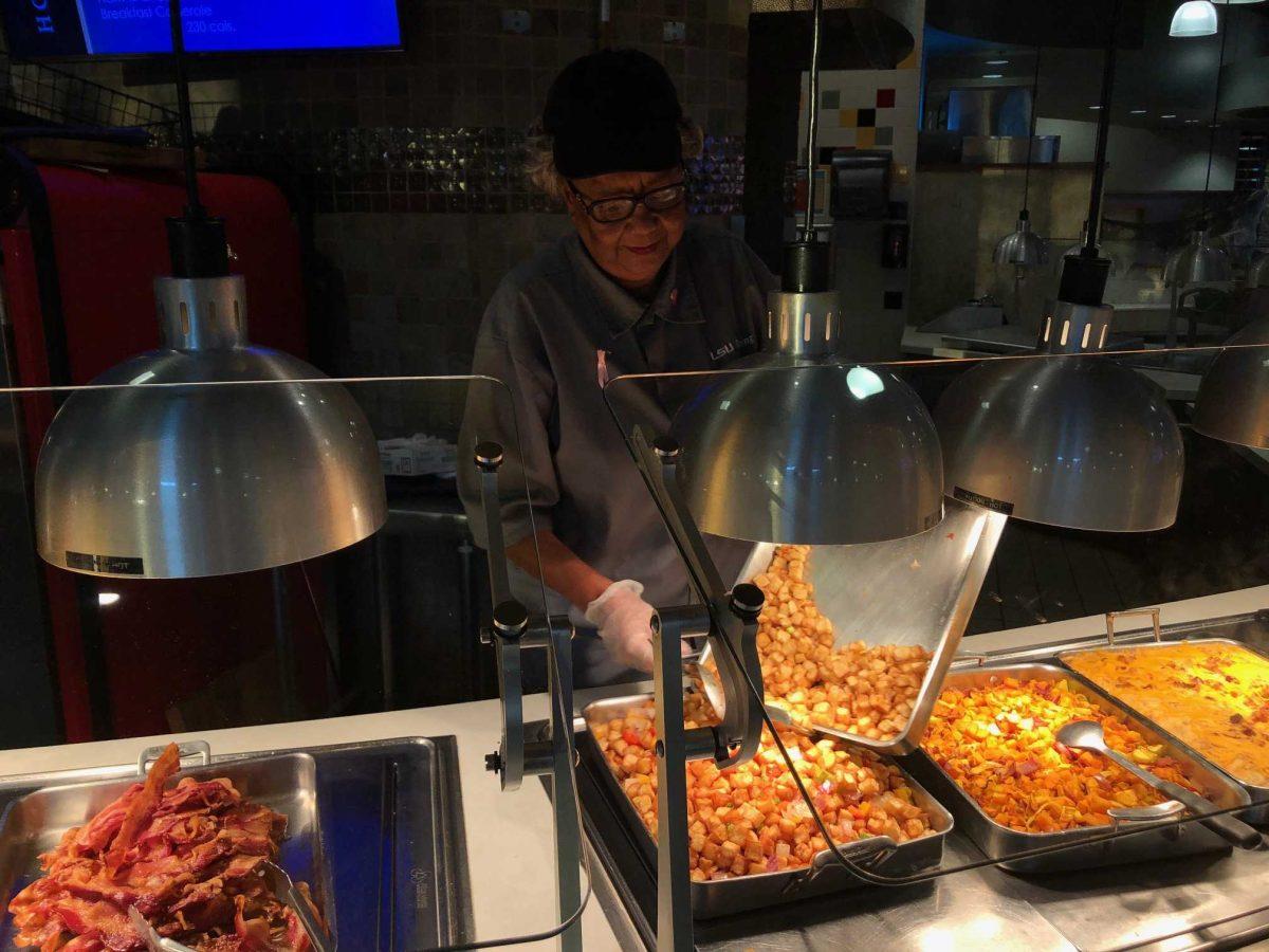 Food being served at the 459 Commons on LSU Campus
