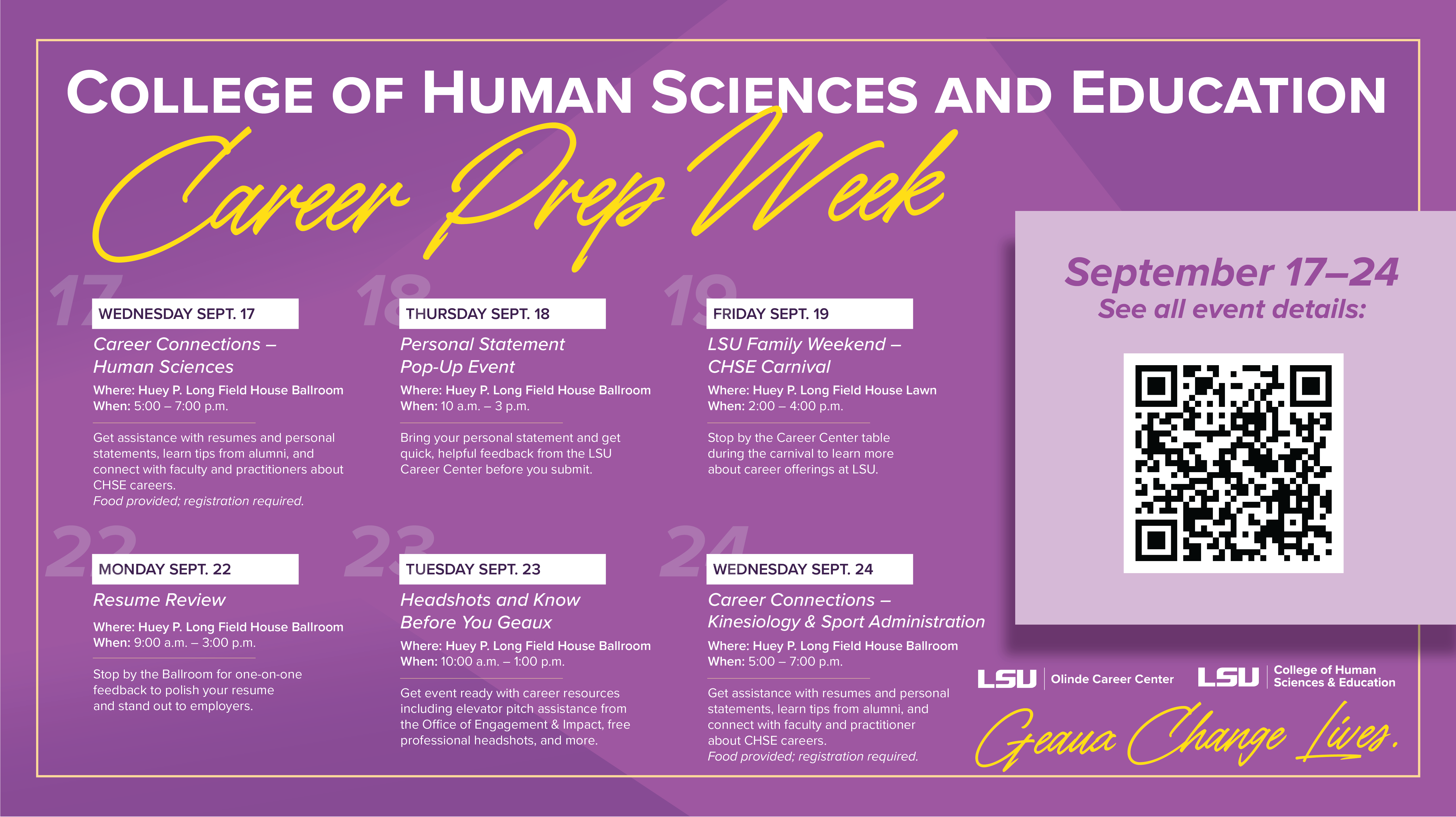 Description of events for CHSE Career Prep Week