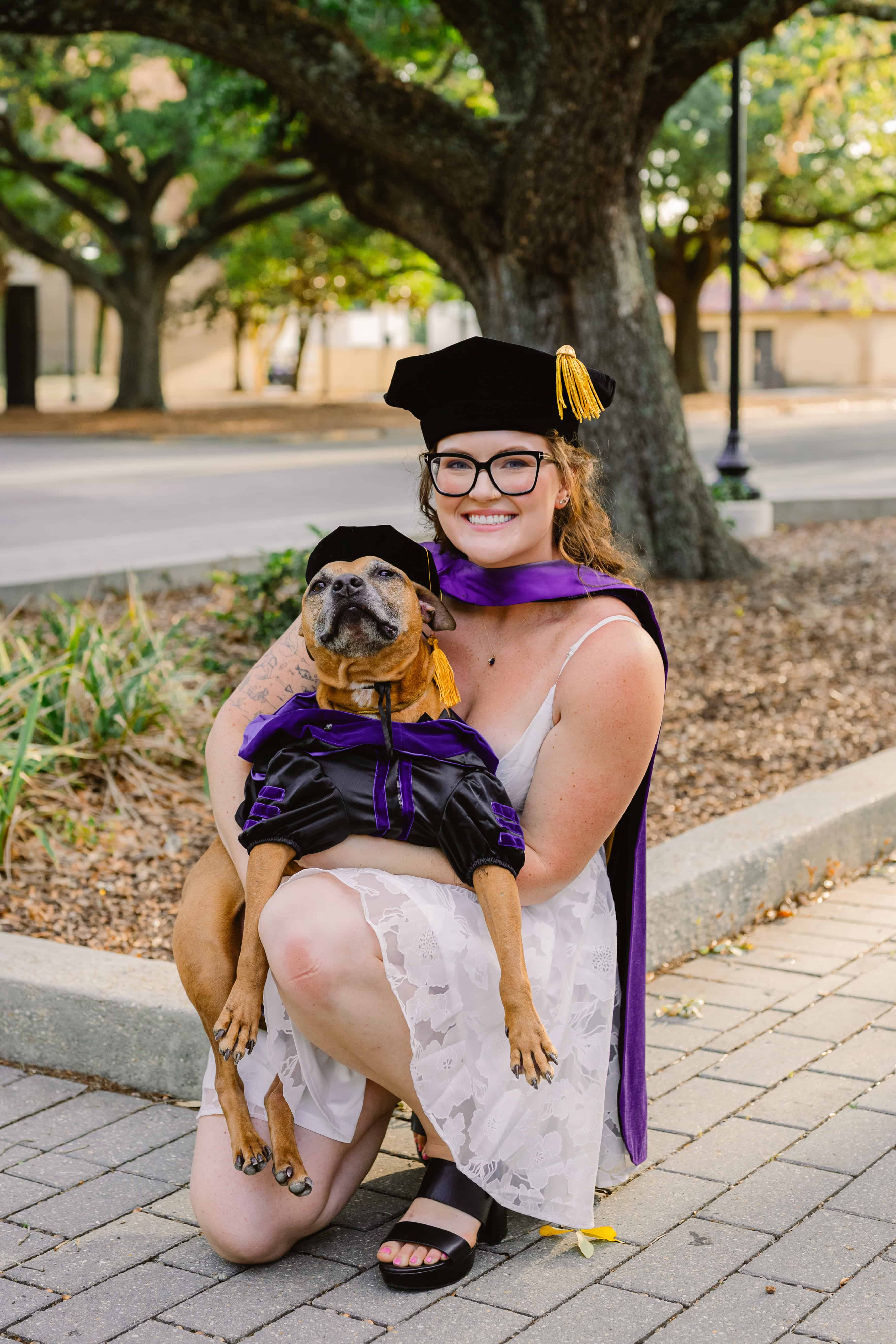 Taylor Gauss and her dog at LSU in Baton Rouge