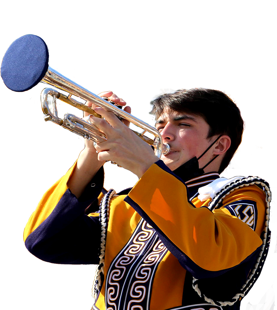 trumpet player performing in tiger stadium