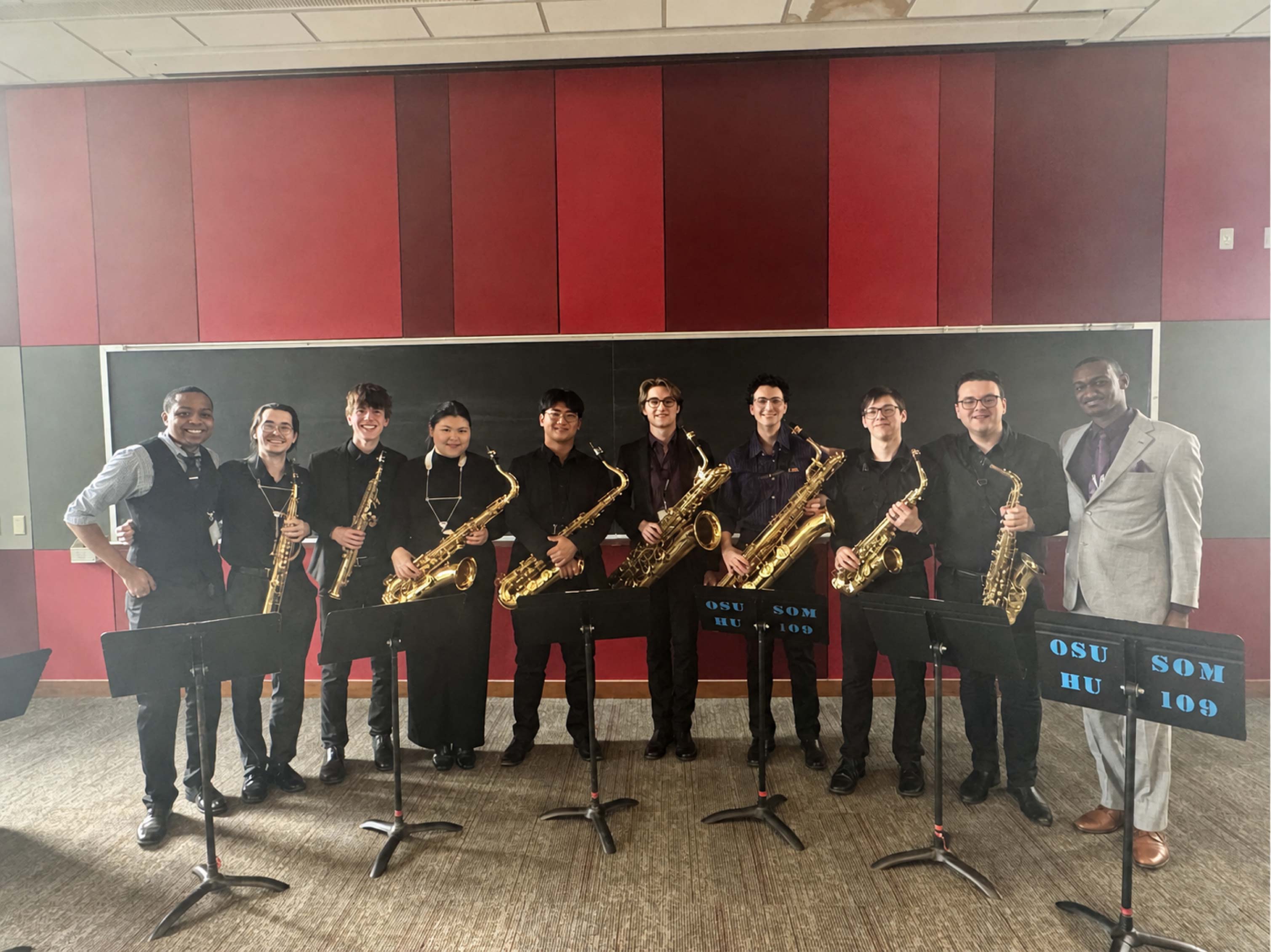 photo of the LSU saxophone octet at NASA