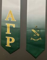 Green stole with greek letters representing Alpha Gamma Rho