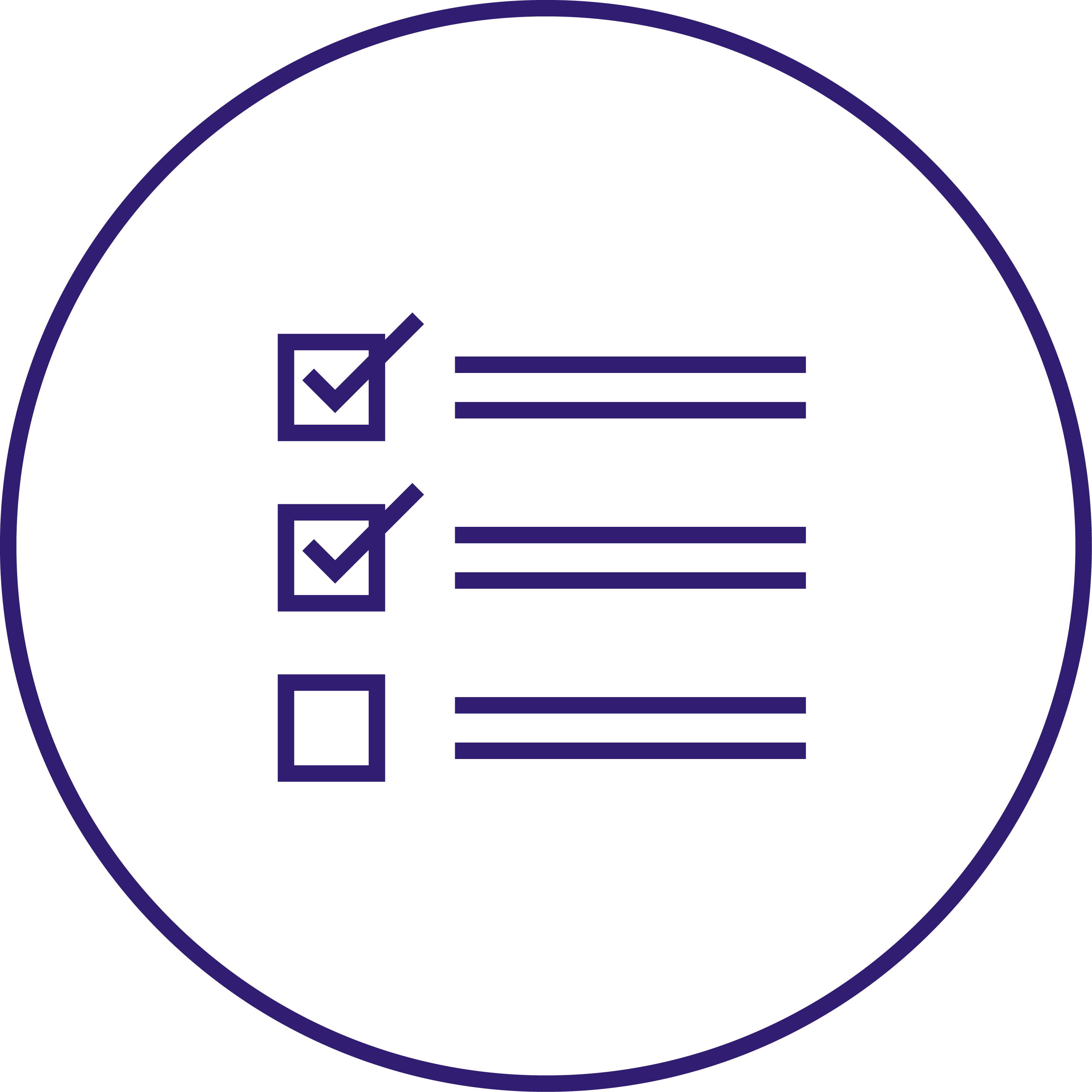 icon containing a checklist inside a purple circle