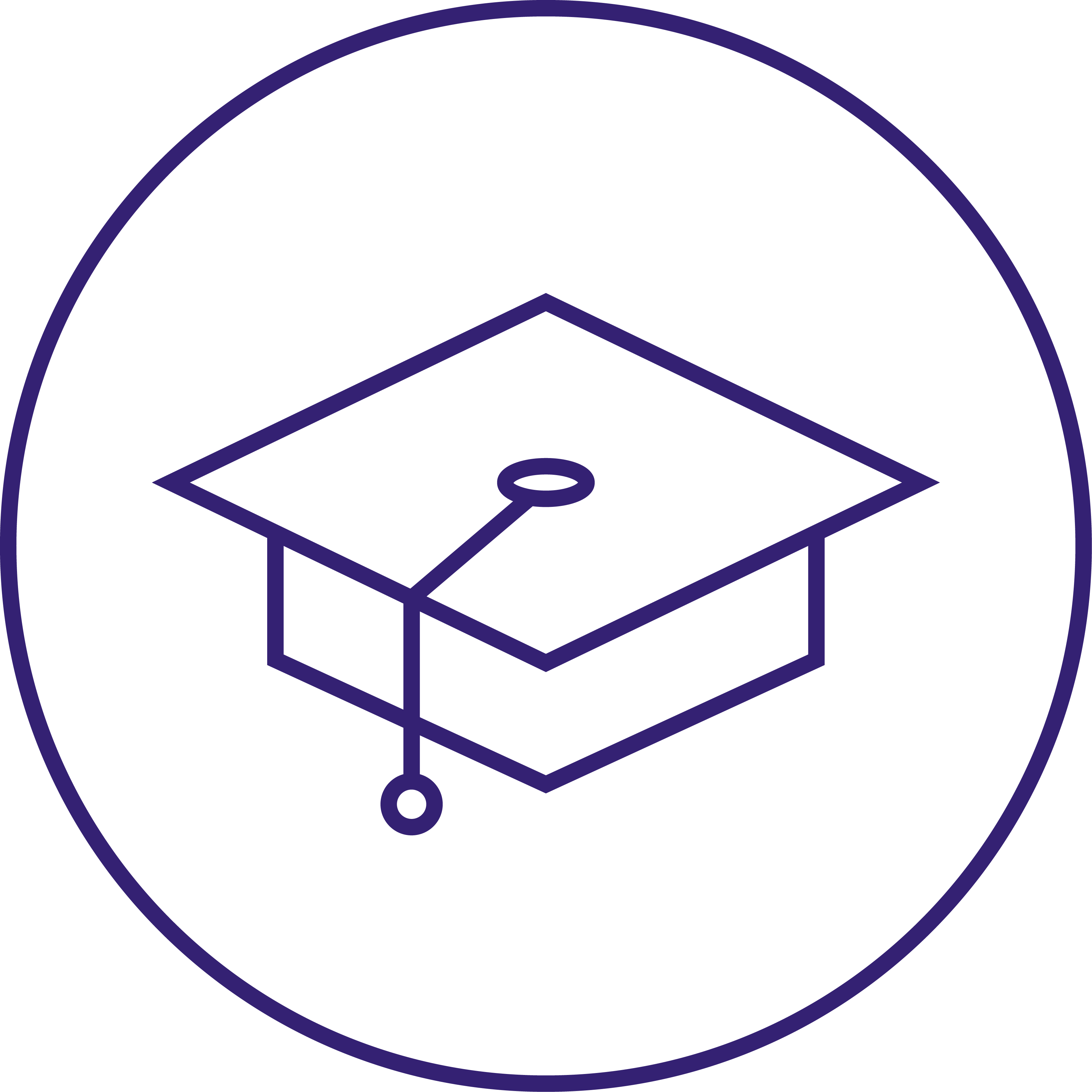 icon containing a graduation cap inside a purple circle