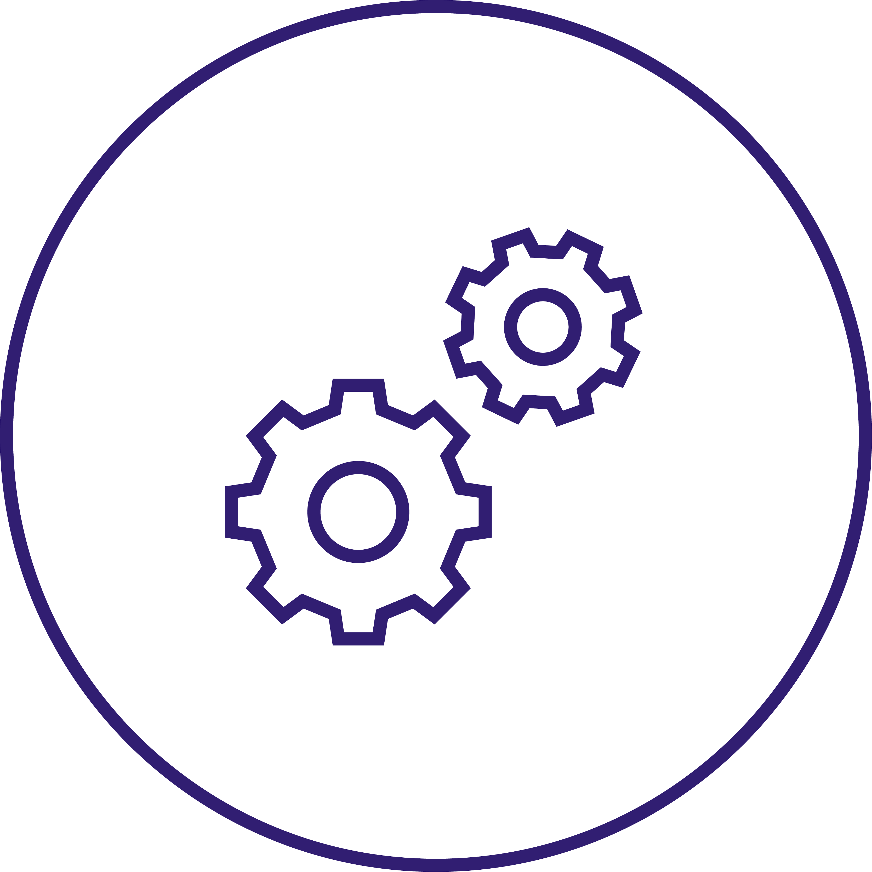 icon containing two gears inside a purple circle