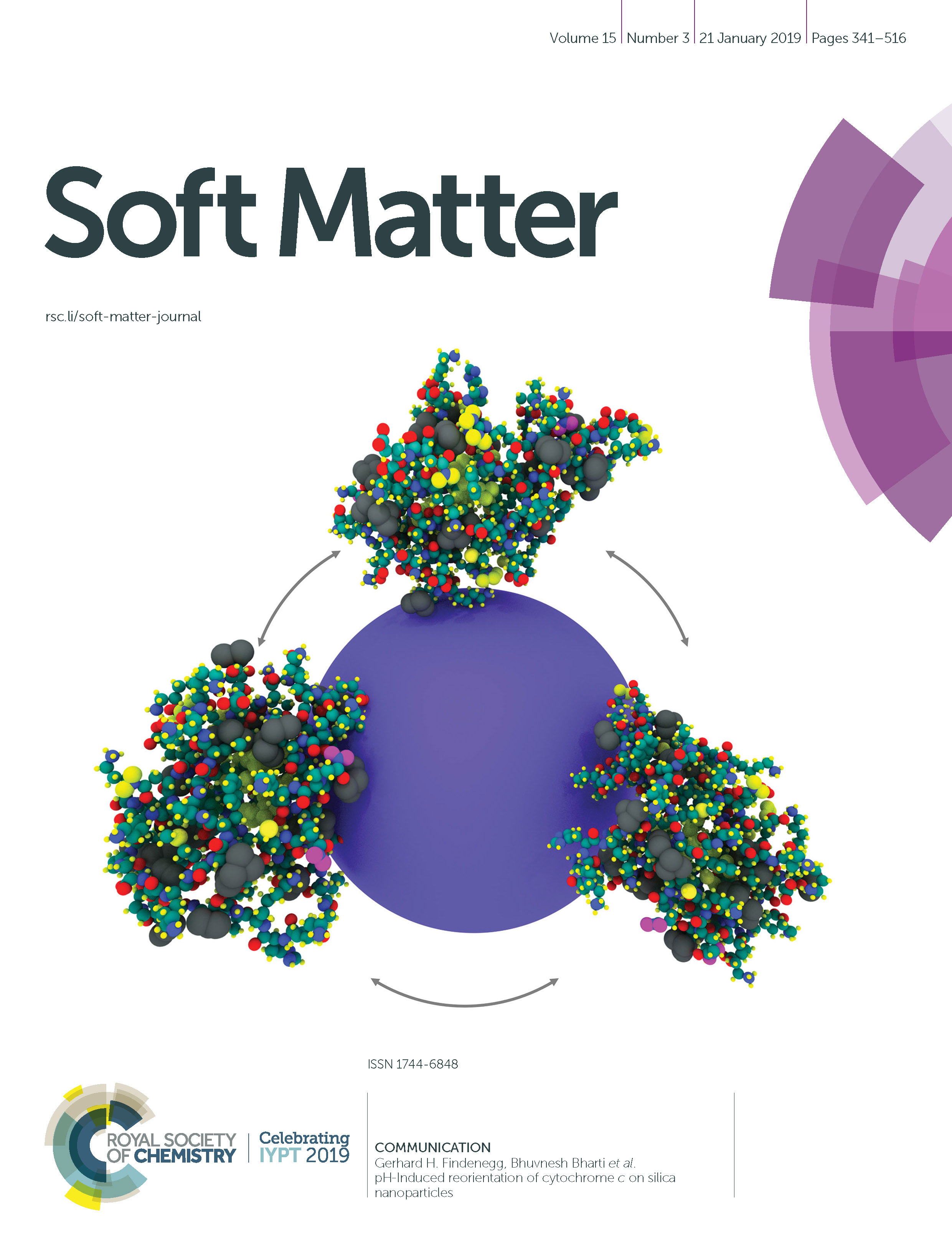Cover of Soft Matter, 2019, 15, 350