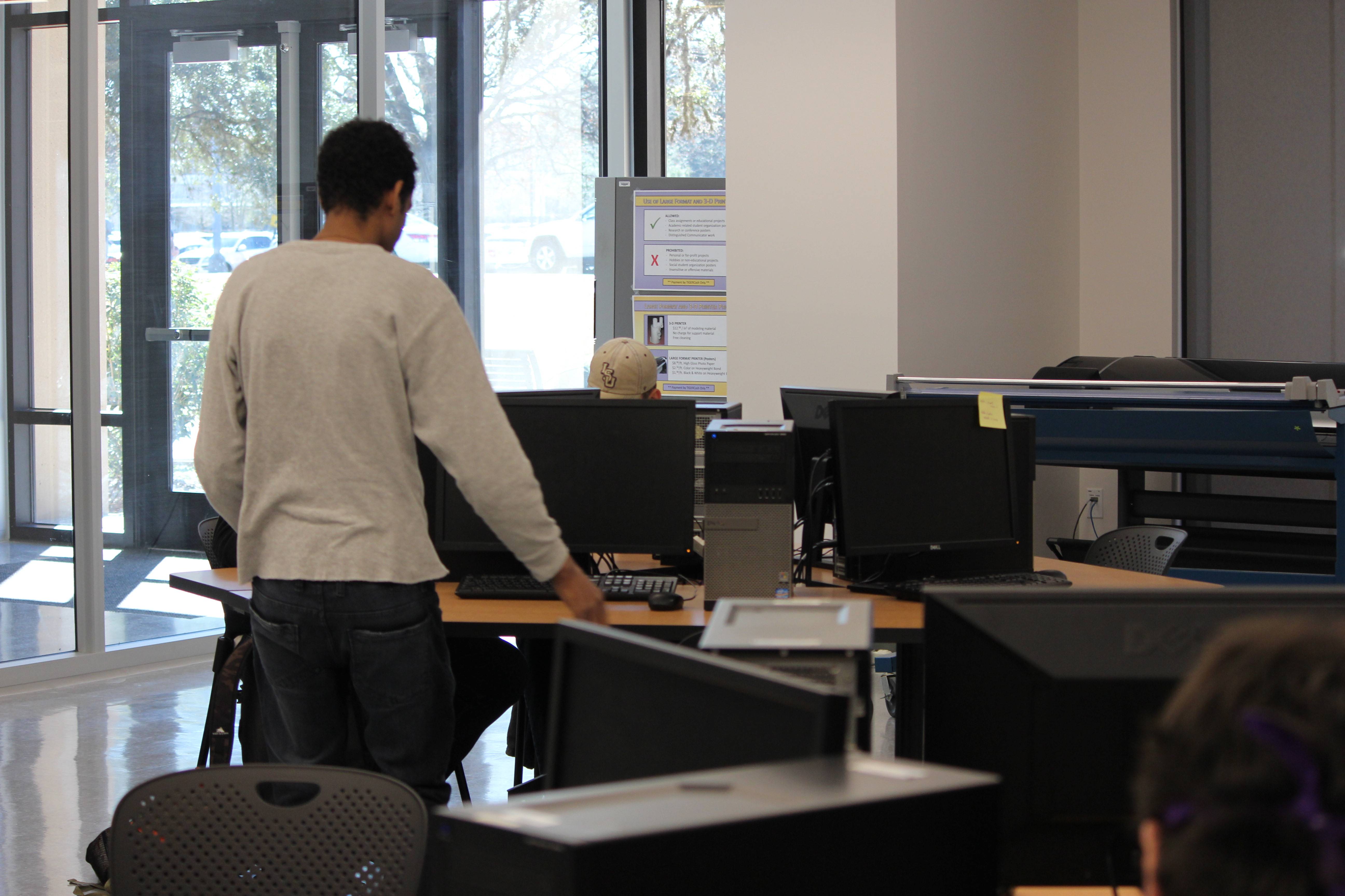 Student using a computer in a computer lab