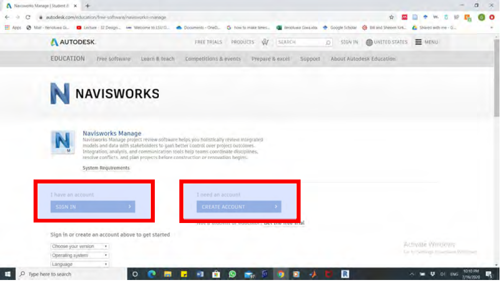 Create an Autodesk account by clicking on Create Account if you don’t have an account, otherwise click Sign In.
