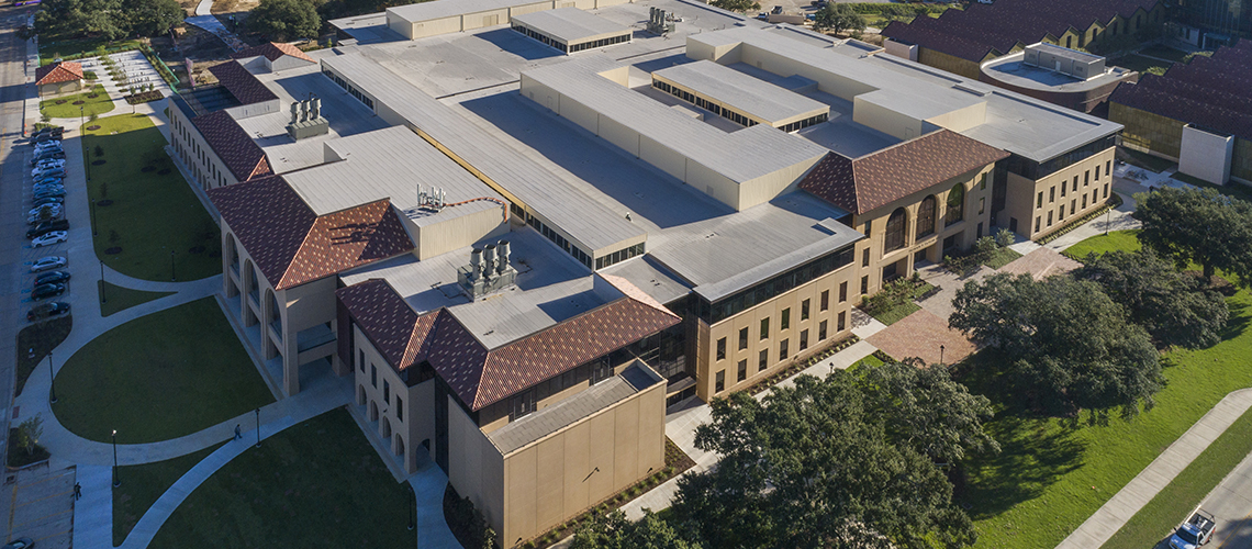 Aerial view of new Patrick F Taylor Building