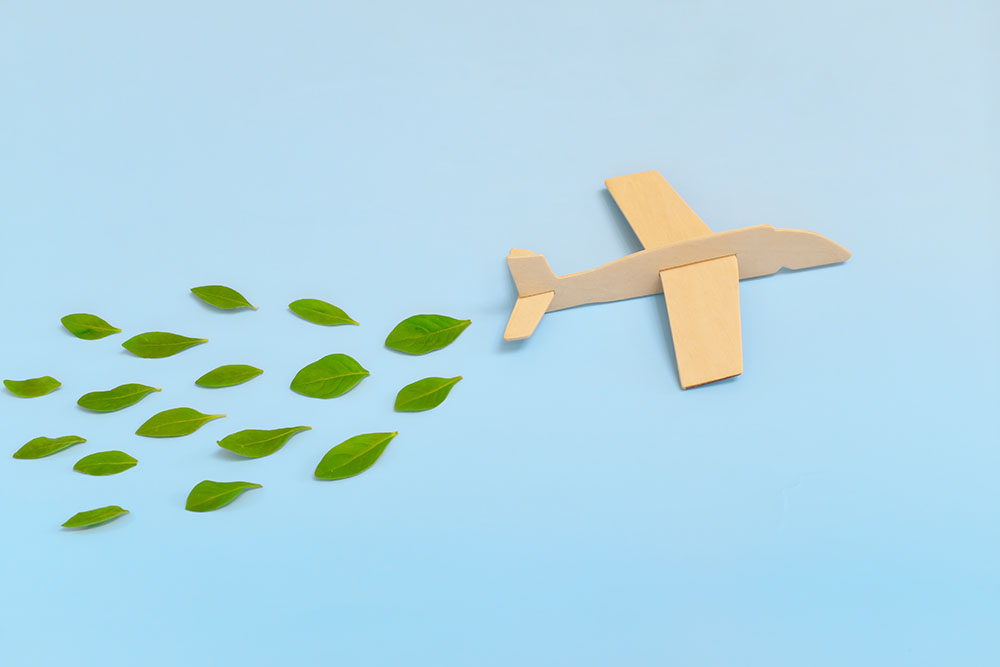 Art depicting plane releasing green emissions