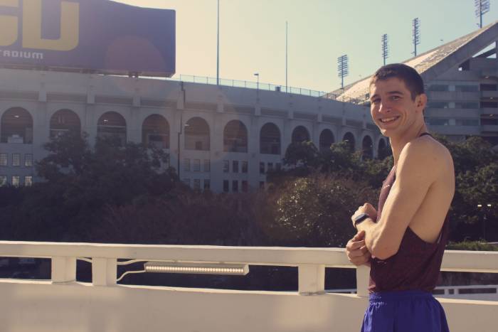 Dante Hebert posing in front of Tiger Stadium